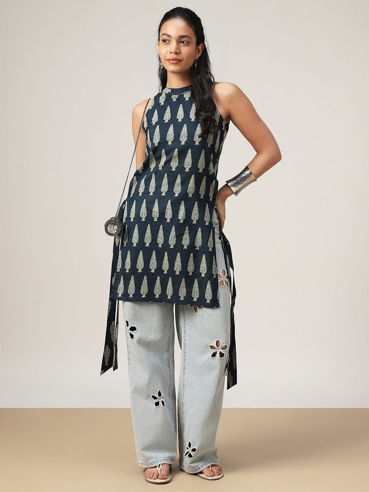 Straight Printed Cotton Round Neck Kurti