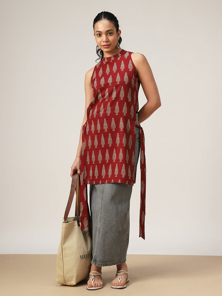 Straight Printed Cotton Round Neck Kurti