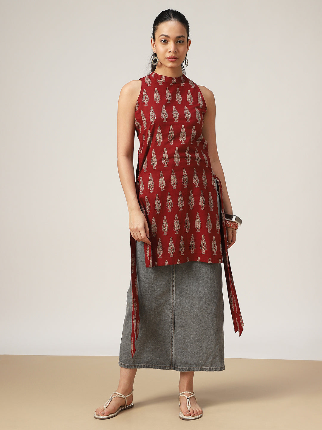 Straight Printed Cotton Round Neck Kurti