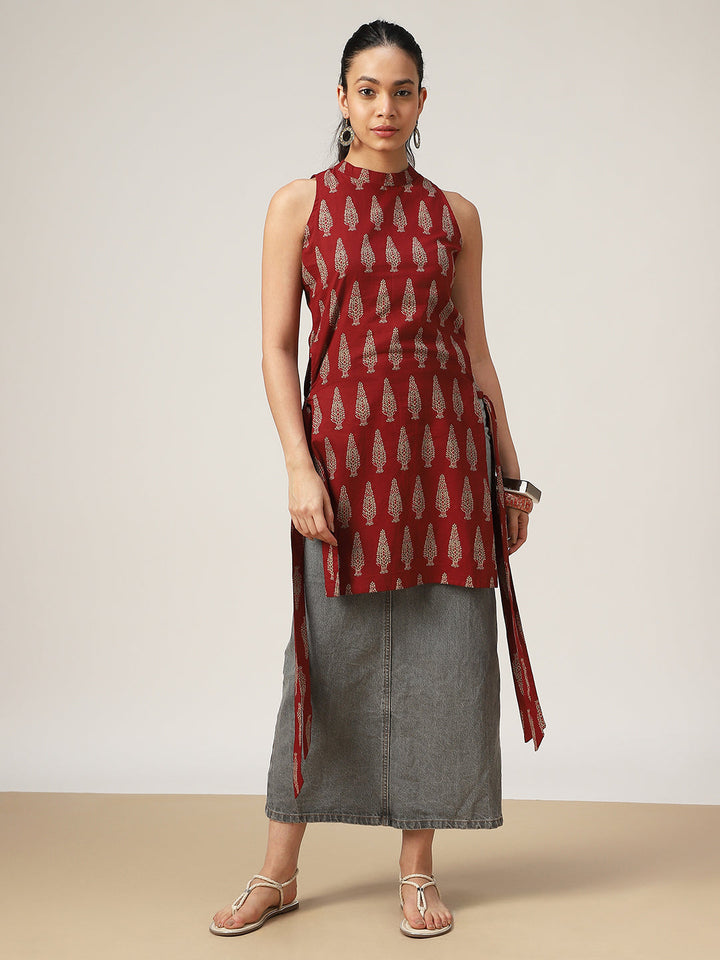 Straight Printed Cotton Round Neck Kurti