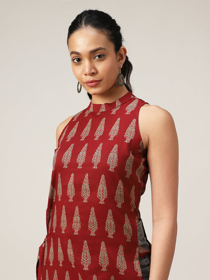 Straight Printed Cotton Round Neck Kurti