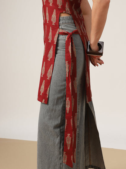 Straight Printed Cotton Round Neck Kurti
