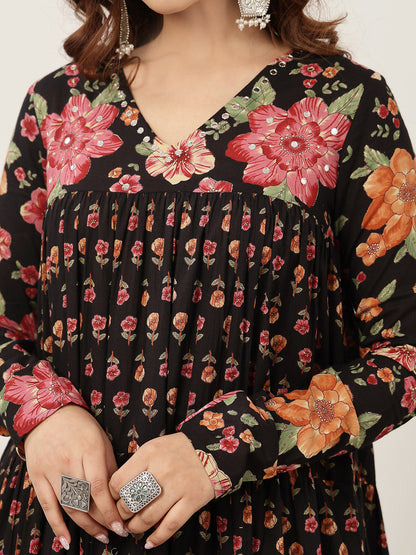 Flared Cotton Printed Kurta Set With Dupatta