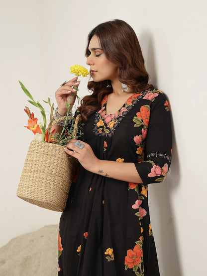 Flared Rayon Printed Kurta
