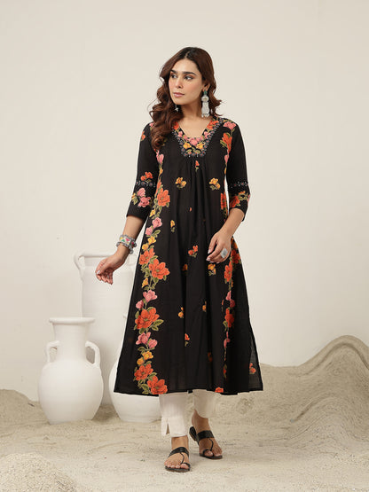 Flared Rayon Printed Kurta