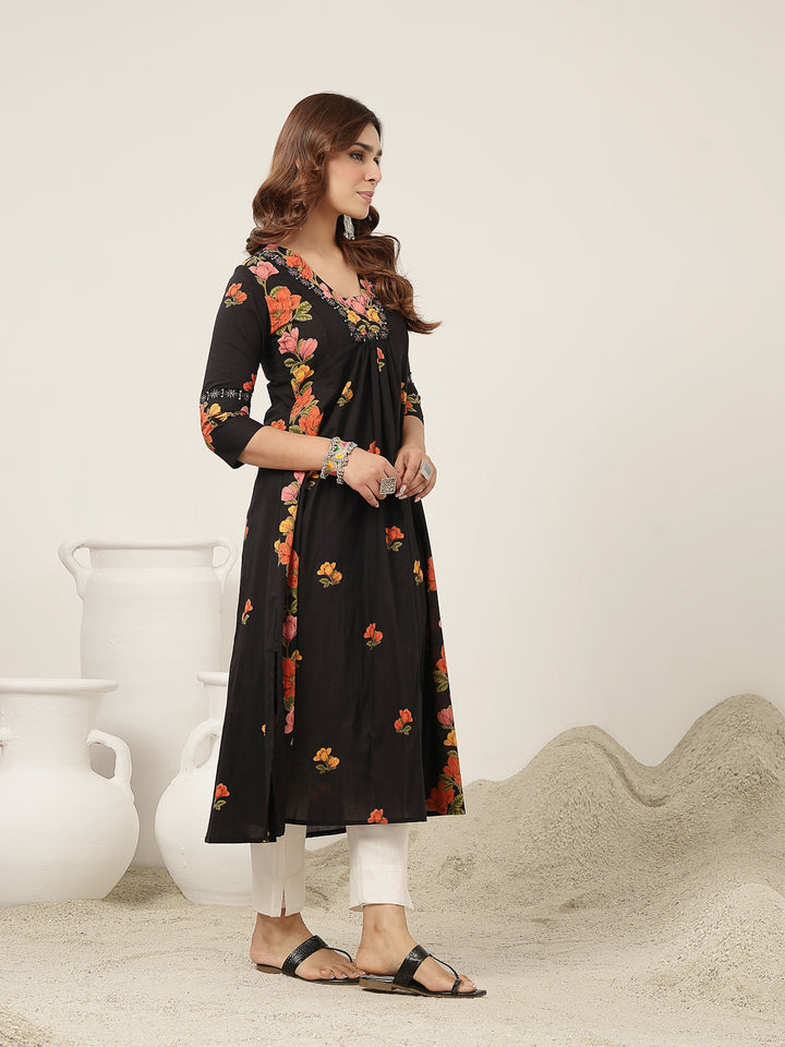 Flared Rayon Printed Kurta
