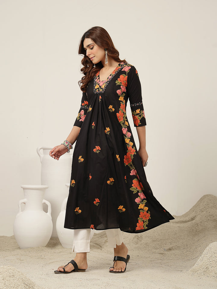 Flared Rayon Printed Kurta