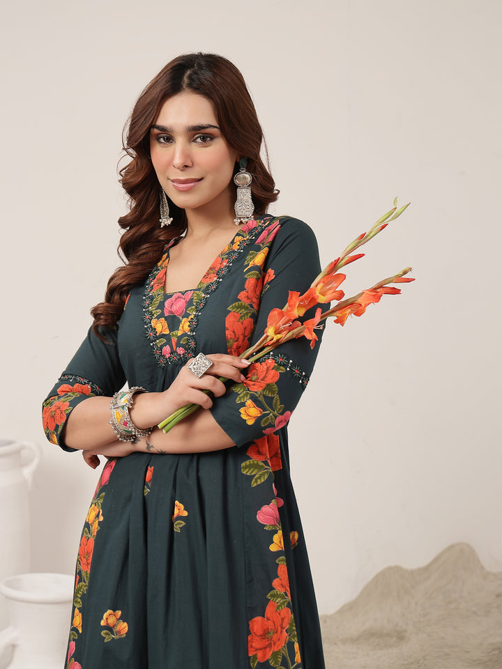 Flared Rayon Printed Kurta