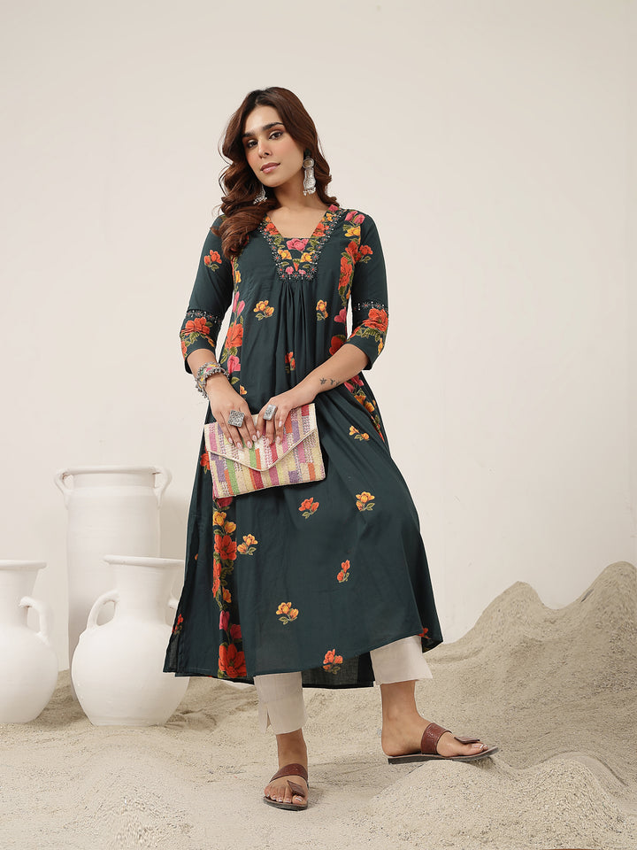 Flared Rayon Printed Kurta