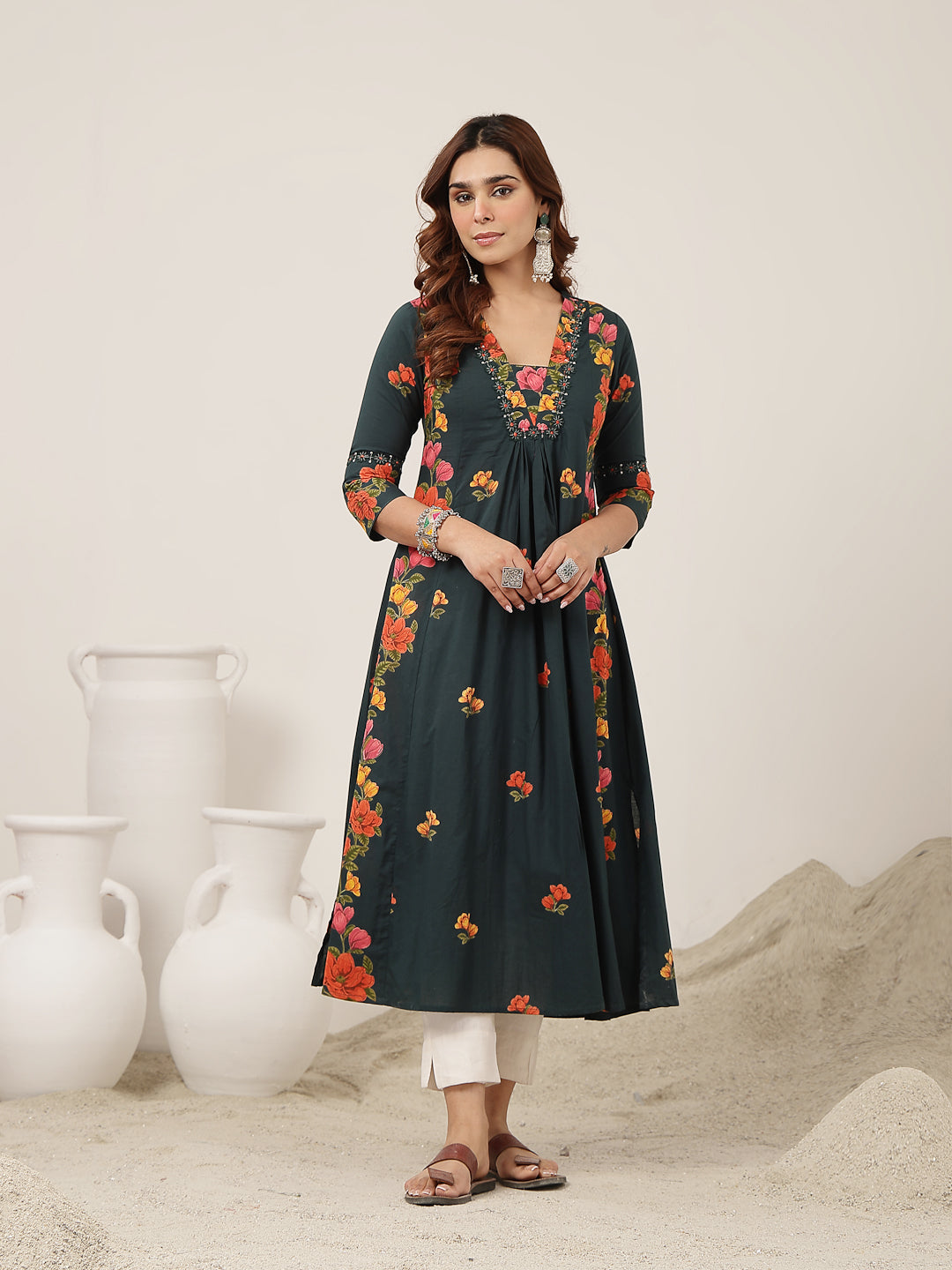 Flared Rayon Printed Kurta