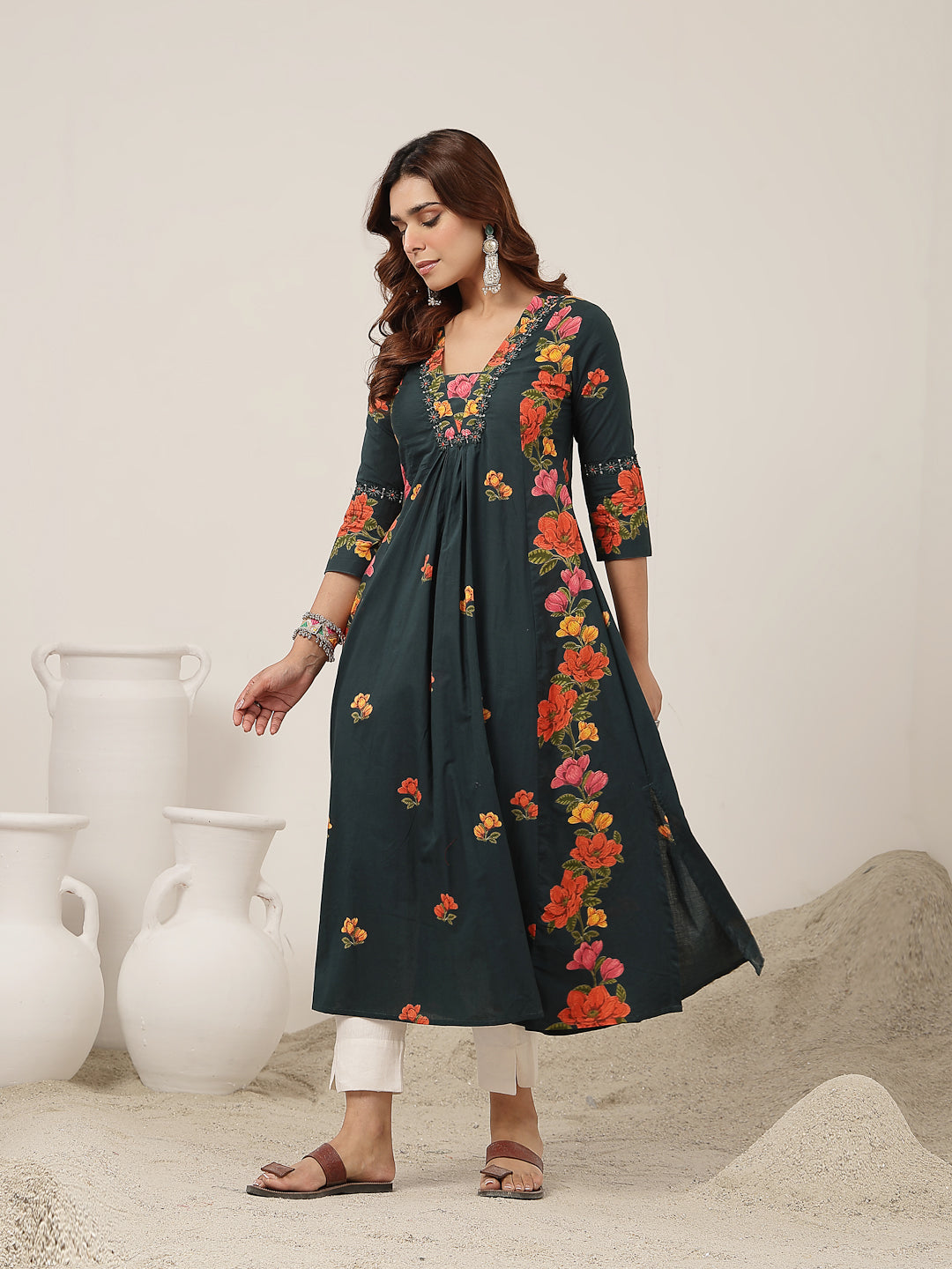 Flared Rayon Printed Kurta