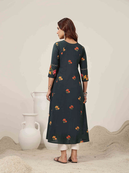 Flared Rayon Printed Kurta
