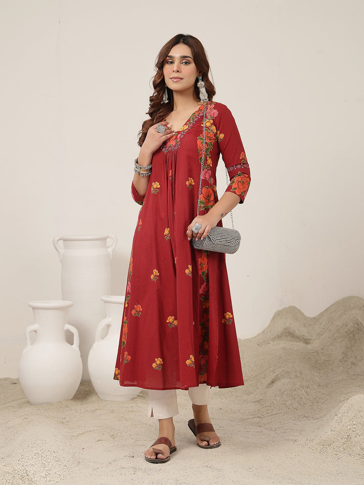 Flared Rayon Printed Kurta