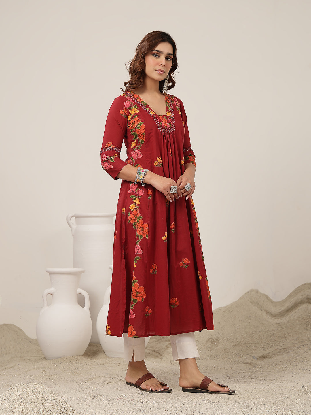 Flared Rayon Printed Kurta