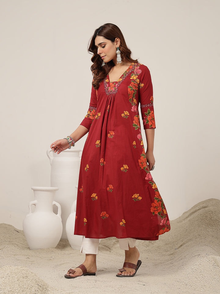 Flared Rayon Printed Kurta
