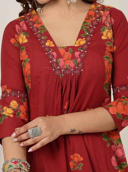 Flared Rayon Printed Kurta