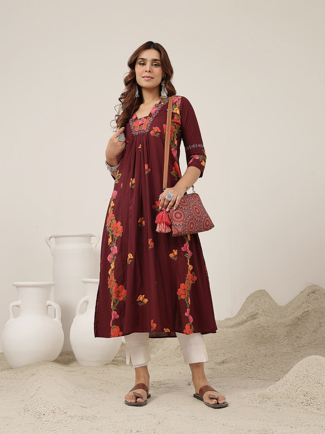 Flared Rayon Printed Kurta
