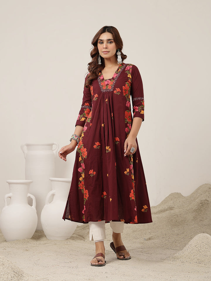 Flared Rayon Printed Kurta