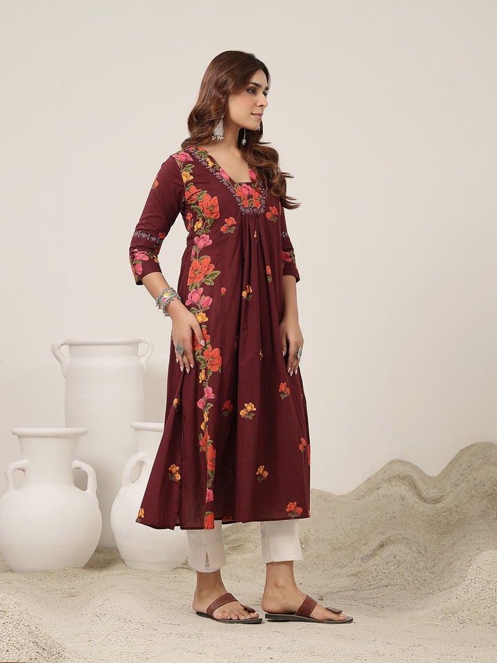 Flared Rayon Printed Kurta