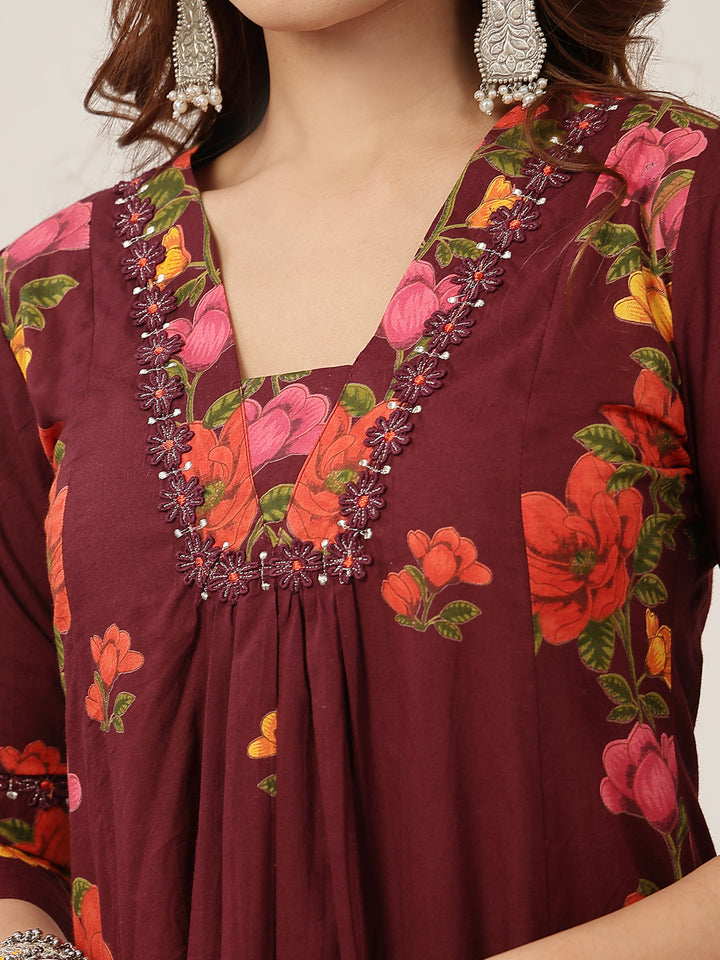 Flared Rayon Printed Kurta