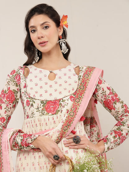Flared Malmal Printed Kurta Set With Dupatta