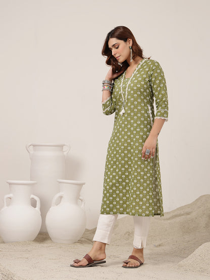 Straight Cotton Printed Kurta