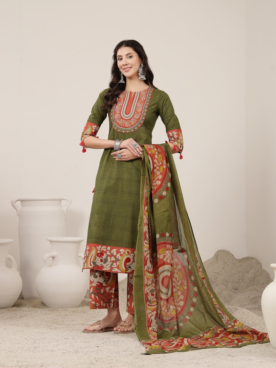 Straight Cotton Printed Kurta Set With Dupatta