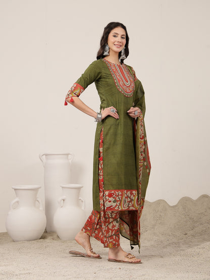 Straight Cotton Printed Kurta Set With Dupatta