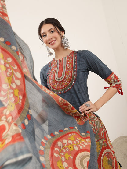 Straight Cotton Printed Kurta Set With Dupatta
