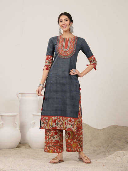 Straight Cotton Printed Kurta Set With Dupatta