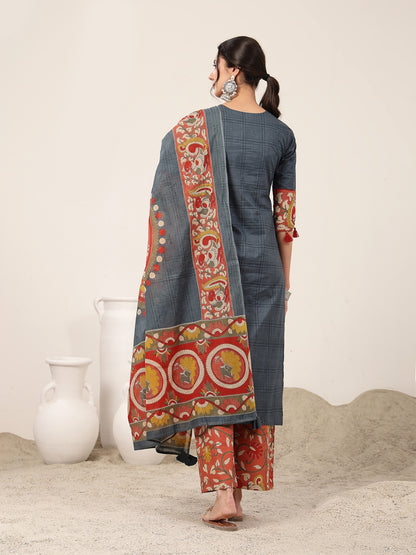 Straight Cotton Printed Kurta Set With Dupatta