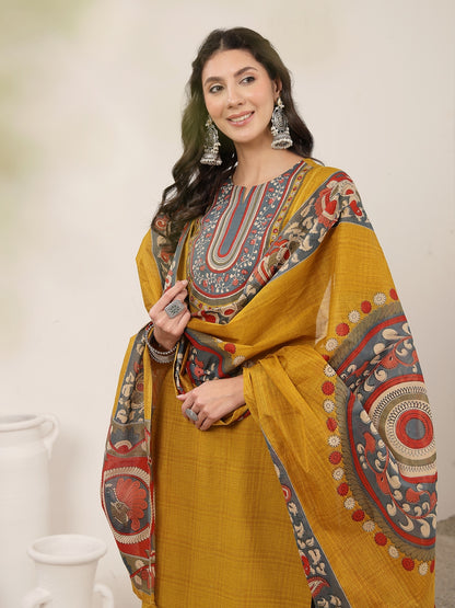 Straight Cotton Printed Kurta Set With Dupatta