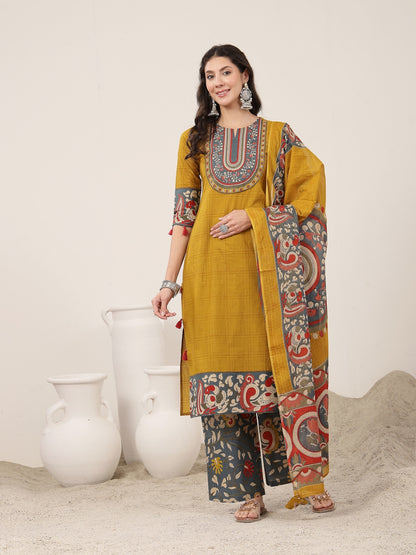 Straight Cotton Printed Kurta Set With Dupatta