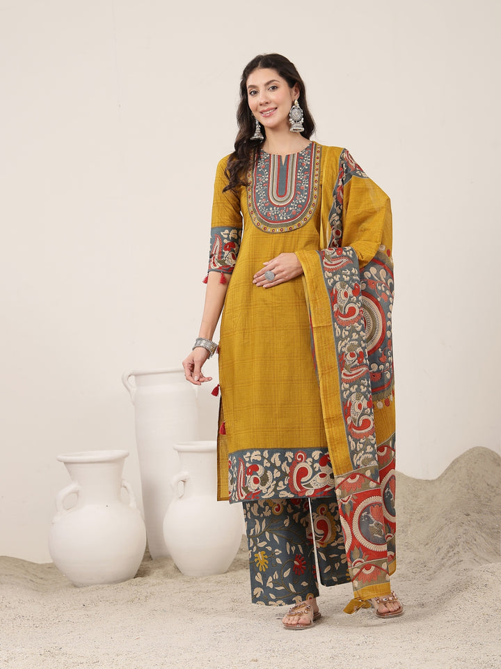 Straight Cotton Printed Kurta Set With Dupatta