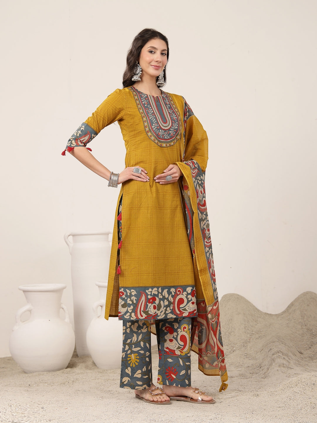 Straight Cotton Printed Kurta Set With Dupatta