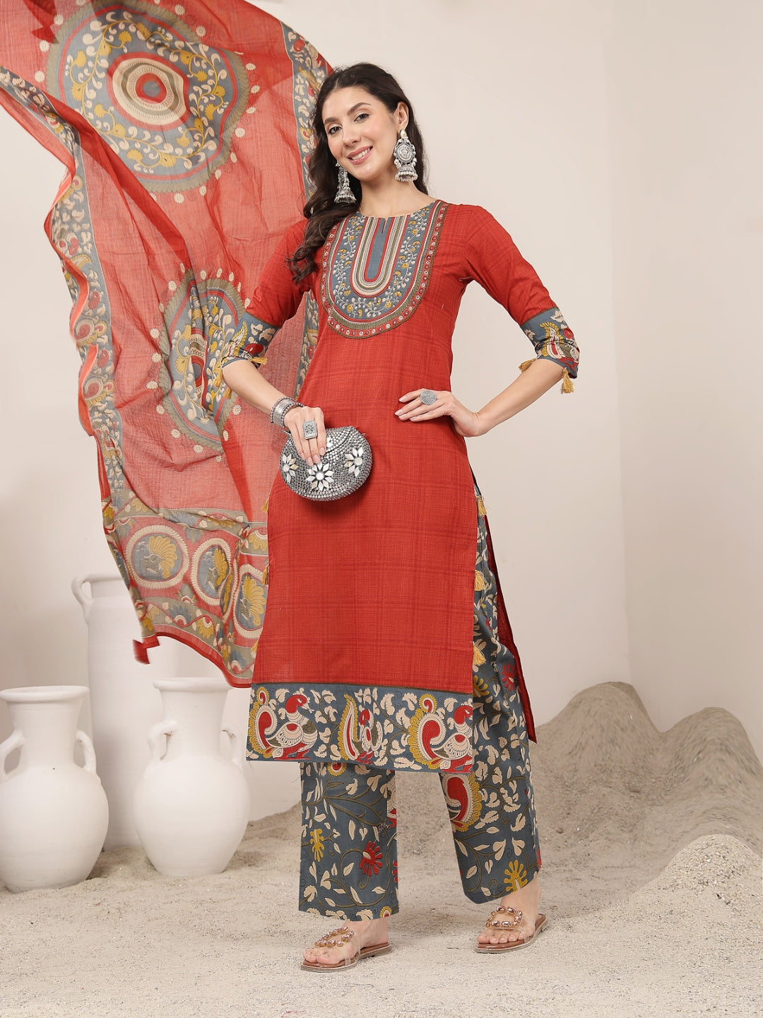 Straight Cotton Printed Kurta Set With Dupatta