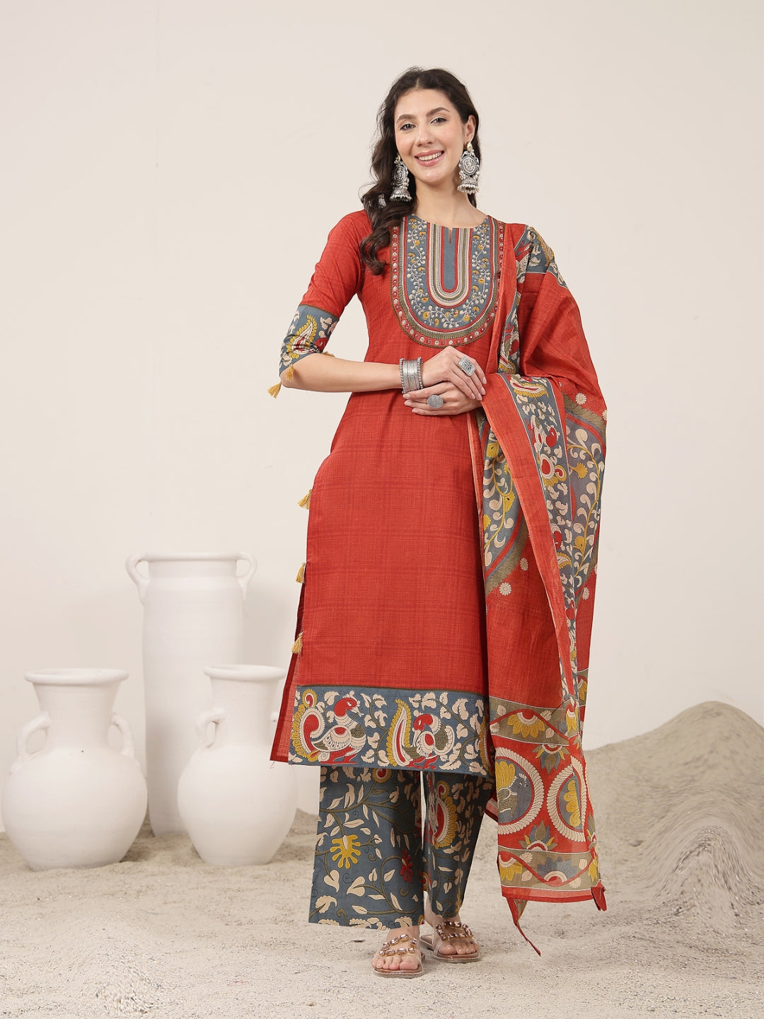 Straight Cotton Printed Kurta Set With Dupatta