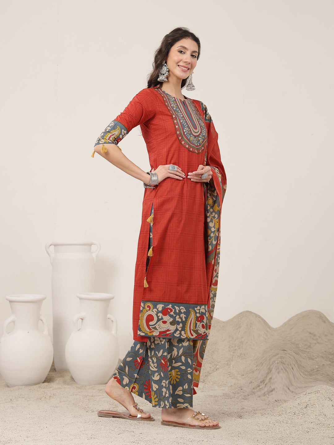 Straight Cotton Printed Kurta Set With Dupatta