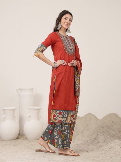 Straight Cotton Printed Kurta Set With Dupatta