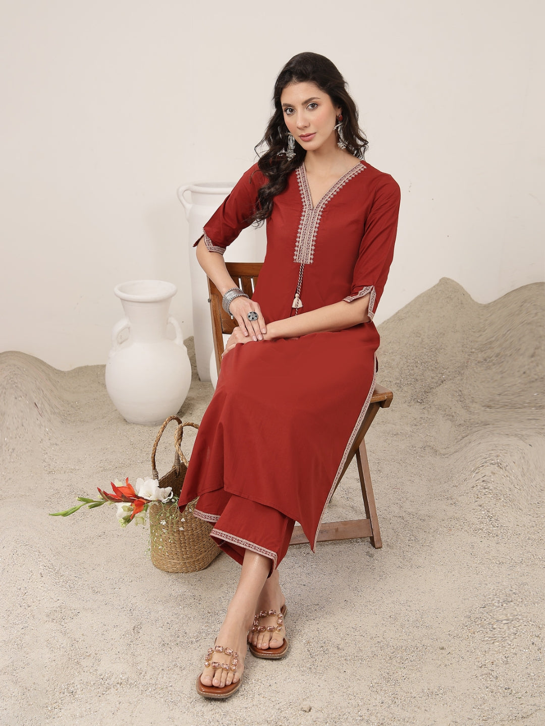 Flared Rayon Solid Kurta Set