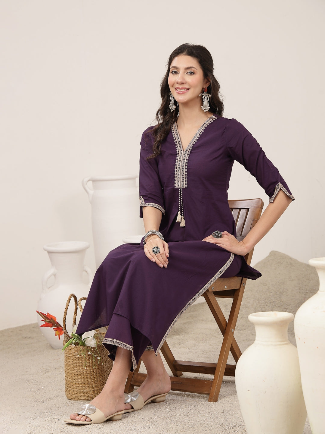 Flared Rayon Solid Kurta Set