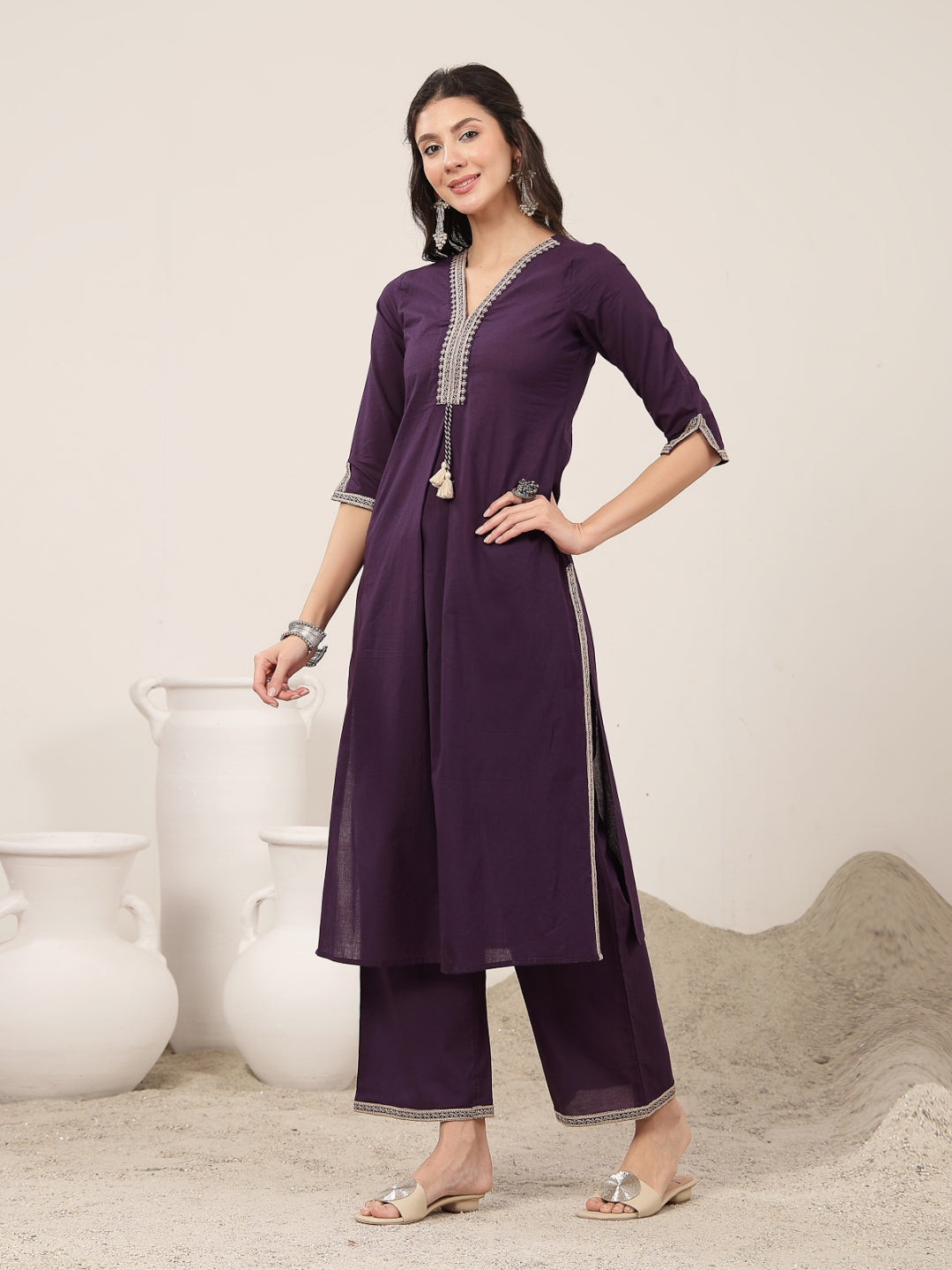 Flared Rayon Solid Kurta Set