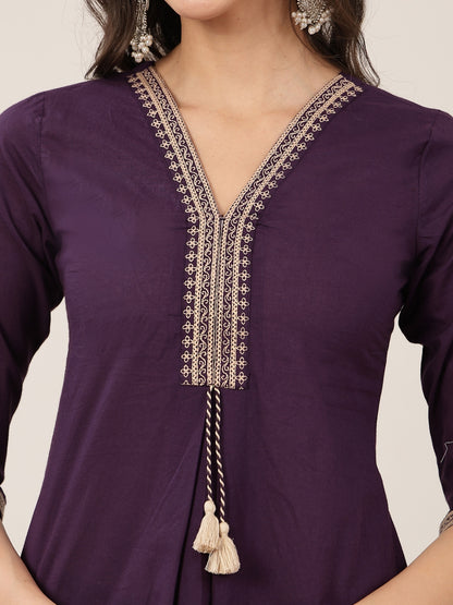 Flared Rayon Solid Kurta Set