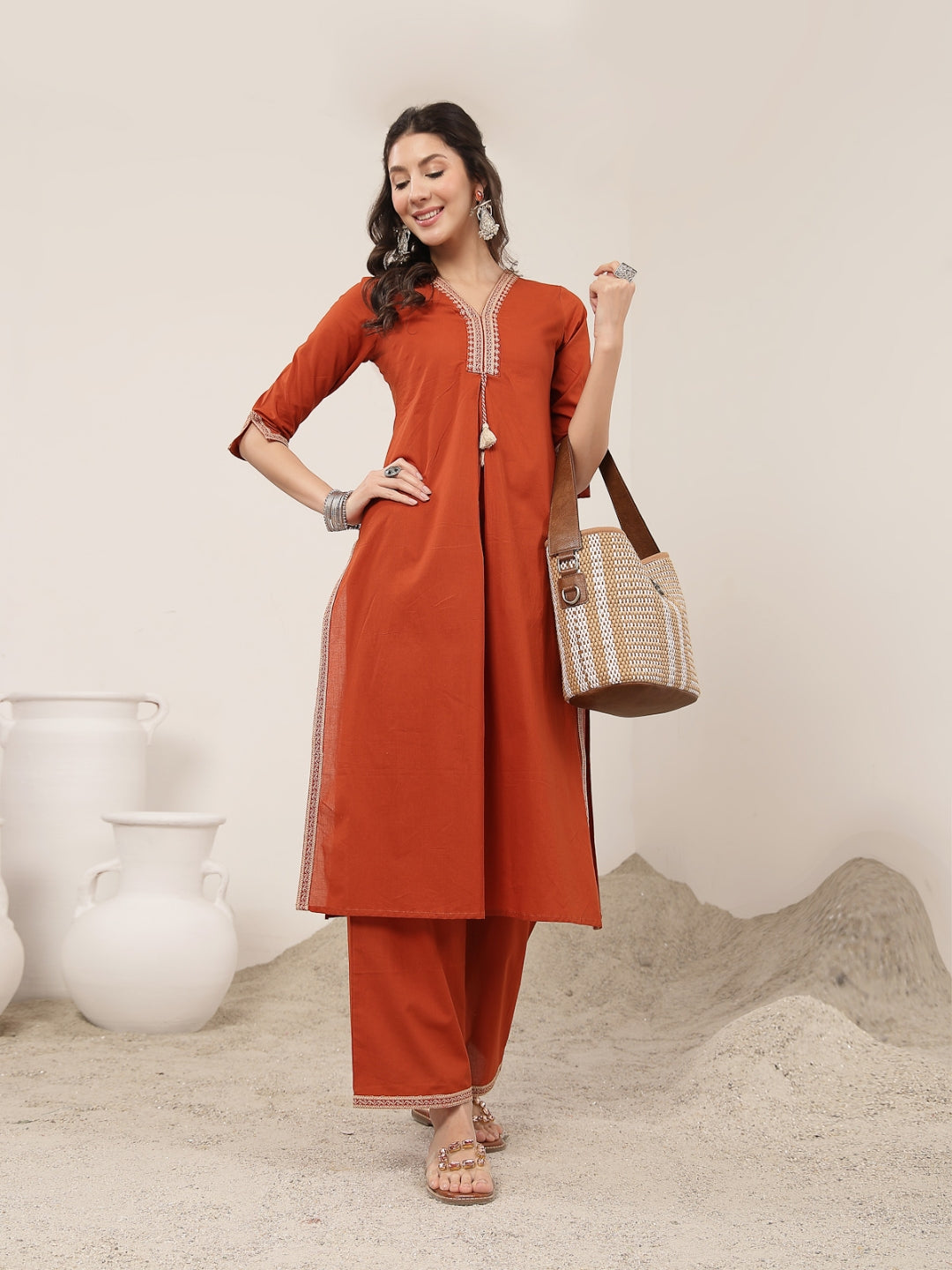 Flared Rayon Solid Kurta Set