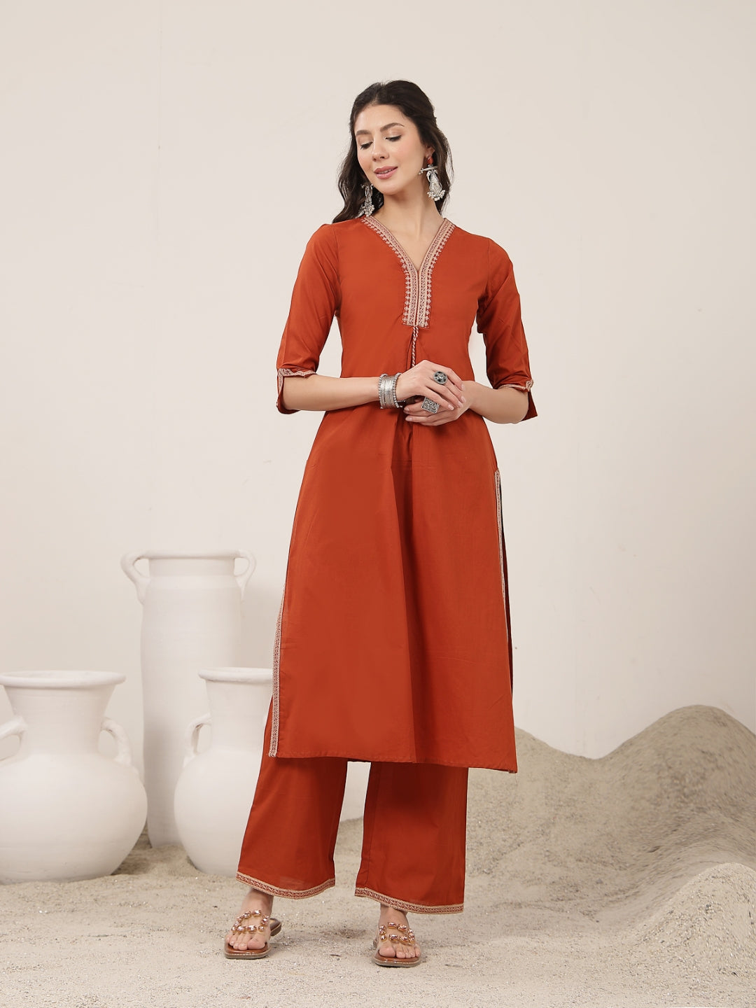 Flared Rayon Solid Kurta Set
