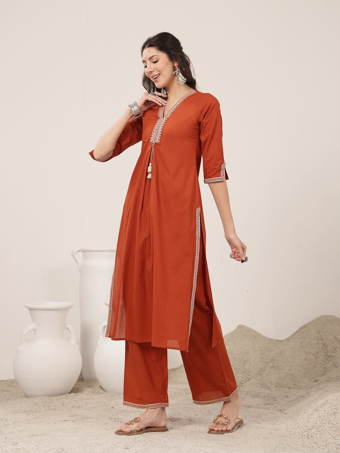 Flared Rayon Solid Kurta Set