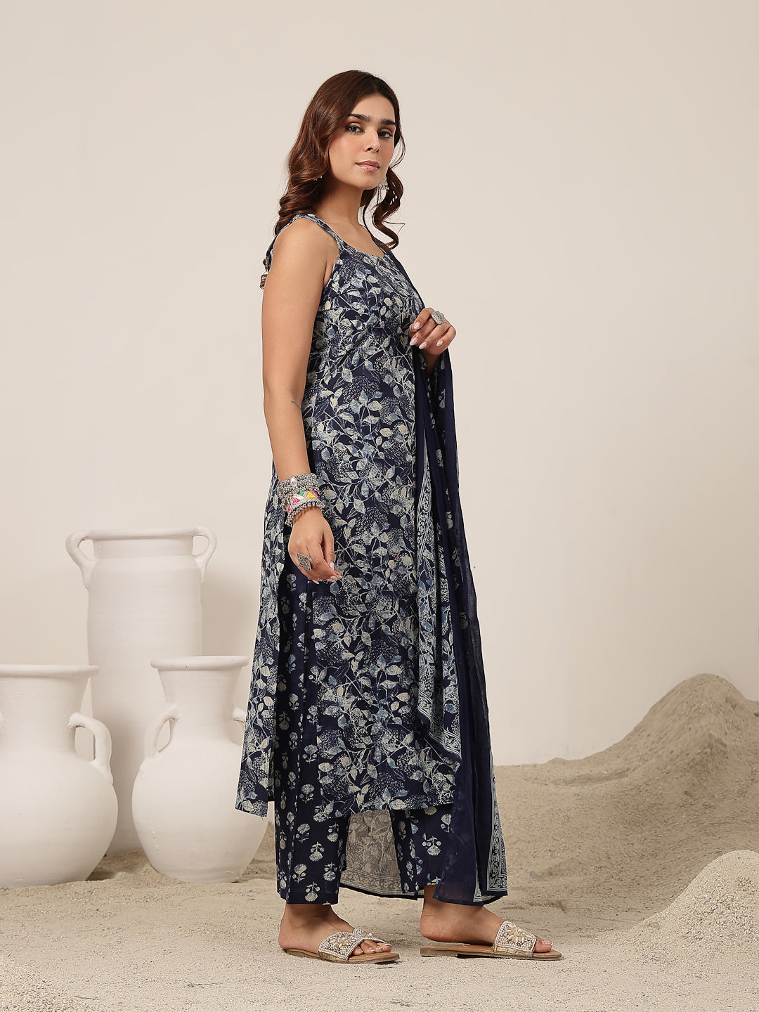 Straight Cotton Printed Kurta Set With Dupatta