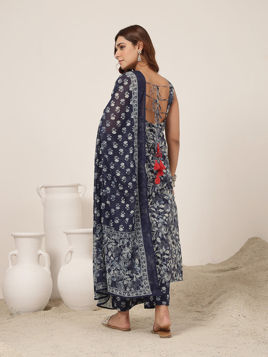 Straight Cotton Printed Kurta Set With Dupatta