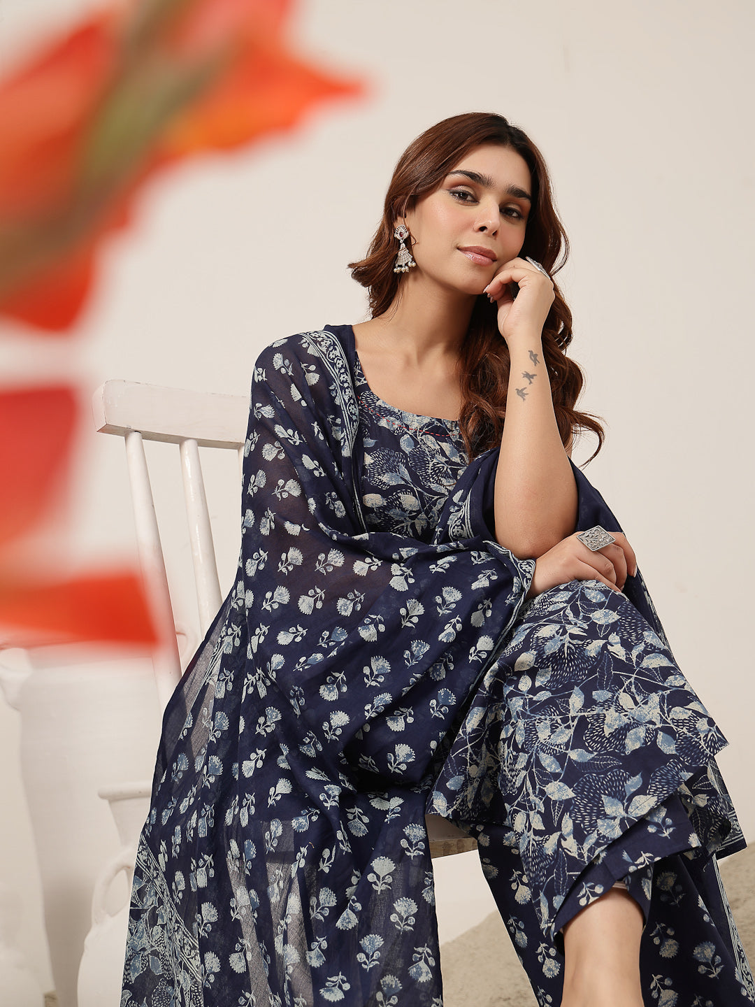 Straight Cotton Printed Kurta Set With Dupatta