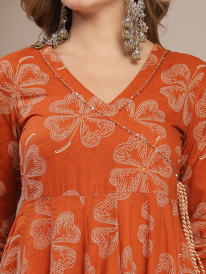 Flared Cotton Printed Kurta Set With Dupatta